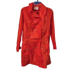 Vintage Red Nylon Raincoat Lightweight Trench